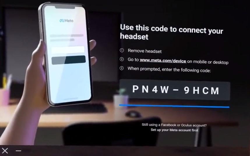 how to used code on www.meta.com/device